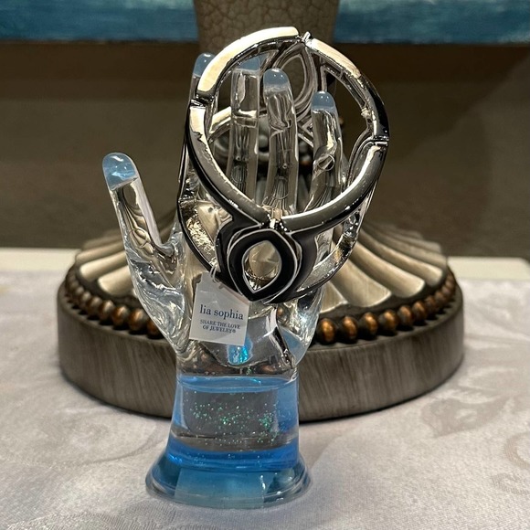 Jet Black Enamel Inlay & Silver Tone Stretch Bracelet - Picture 8 of 11